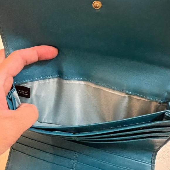 Vintage Coach pleated Teal Leather trifold Wallet - Picture 9 of 10